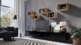 TV-meubel - 7 elementen - TV-meubel met ophangmogelijkheid - 300 cm - Glanzend zwart + ambachtelijk eikenhout