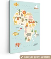Canvas Wereldkaart - 120x180 - Wanddecoratie Wereldkaart Kinderen - Afrika - Kleuren