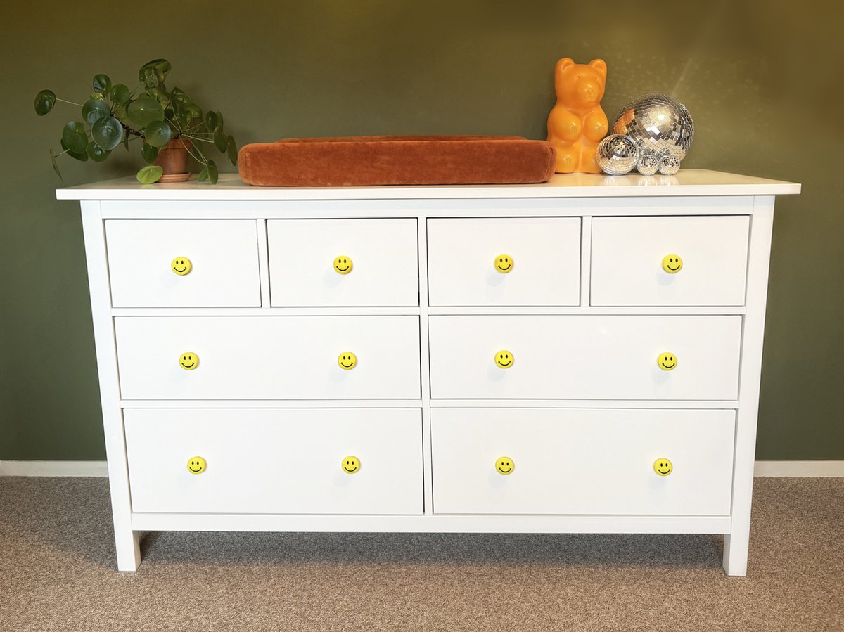 KIMU 12x Hemnes Kast Knoppen Smiley - Knoppen Vervangen Ladekast - Handgrepen Commode Kastknoppen Kinderkamer Kastknop Geel 8 Lades - Kast Dressoir Knop Jongen Meisje Baby Babykamer Ikea