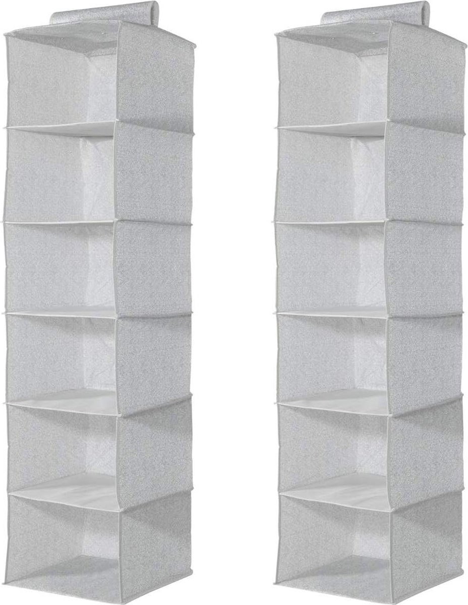 Set stoffen kleding opbergers - 2 stuks hangkast organizers - Opvouwbaar en Grijs - Praktische kledingkast accessoires