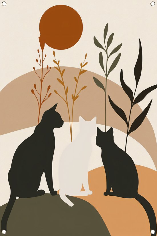Katten poster - Dieren tuinposter - Tuinposters Planten - Tuinschilderij voor buiten - Posters tuin - Tuindecoratie muurdecoratie tuinposter 80x120 cm
