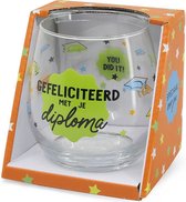 Geslaagd - Snoep - Wijnglas - Gefeliciteerd met je diploma - Speciaal voor jou - Cadeauverpakking met gekleurd lint