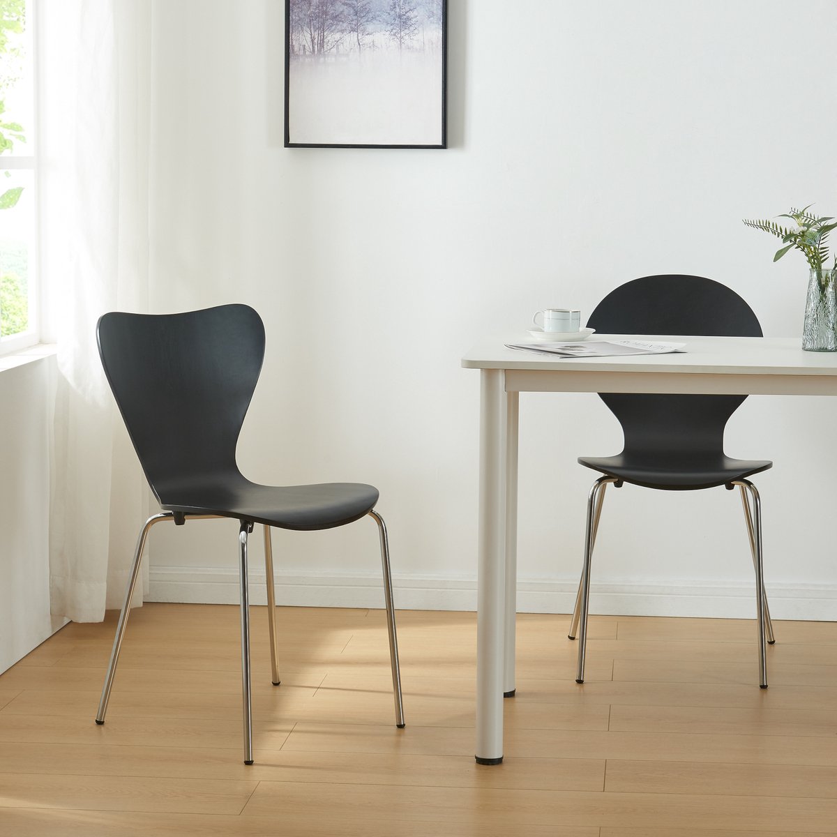 Eetkamerstoel Essunga 80x48x45,5 cm set van 4 zwart en chroom [en.casa]