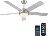 5 Blad Plafondventilator | Met Afstandsbediening | 6 Standen | Silver | Industriele Kroonluchter Ventilator | 132 cm - Dimbaar | Woonkamerlamp | Moderne lamp