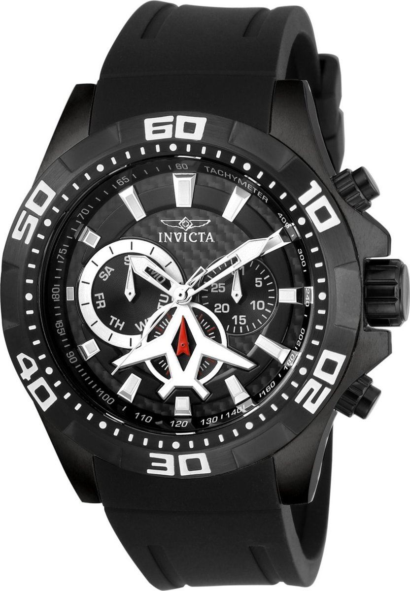 Invicta Aviator 21741 Heren Horloge - Waterdicht - Analoog - Quartz Uurwerk - Roestvrij Staal met zwarte Wijzerplaat -48mm