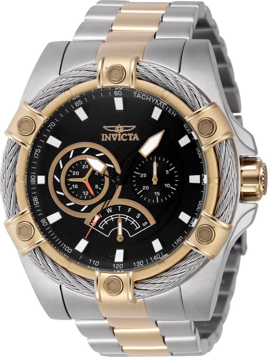 Invicta Bolt 46871 Heren Horloge - Waterdicht - Analoog - Quartz Uurwerk - Roestvrij Staal met zwarte Wijzerplaat -52mm