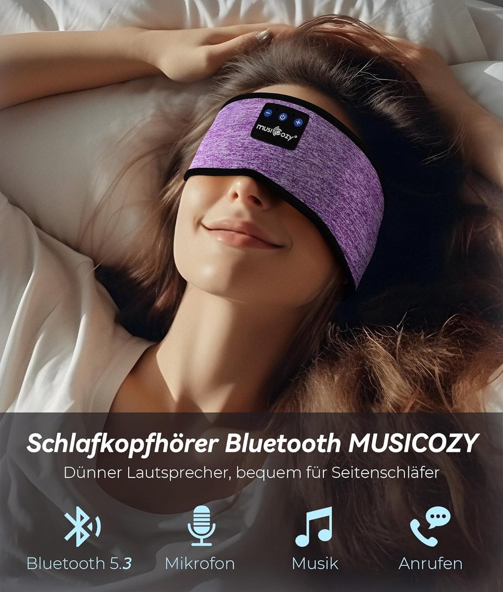 MUSICOZY Slaap Hoofdtelefoon – Ultra-zacht, Bluetooth, Speciaal Voor Zijslapers, Zwart, Gedrukt Design