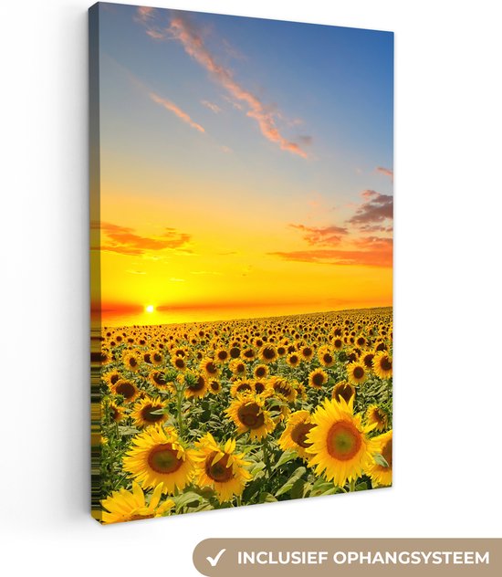 Toile - Peinture fleurs - Tournesol - Fleurs - Soleil - Décoration chambre - Photo sur toile - 90x140 cm - Décoration murale - Salon