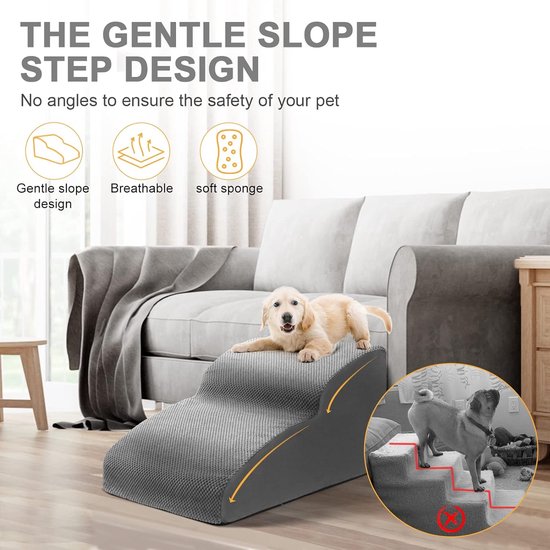 Vefhby Hondentrap voor kleine honden, 4 treden, 50 cm, huisdiertrap voor bank en bed, hondenhelling, kattentrap met afneembare, wasbare hondentrap