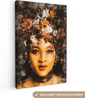 Toiles Peintures Femmes - Fleurs - Peinture - 120x180 cm - Décoration murale XXL