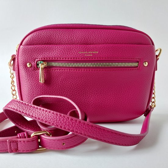 DAVID JONES Paris schouder/crossbody tasje - fuchsia - rits afsluitbaar - tashengsel - meerdere vakjes - leather look