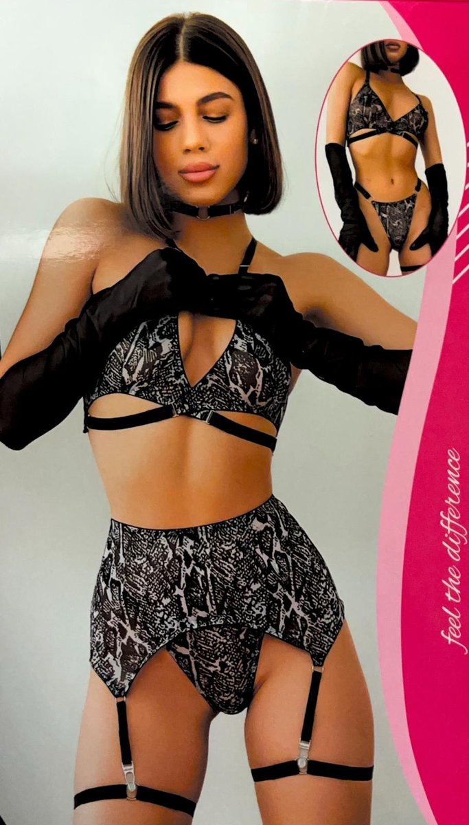 Goedkoopste AMARANTA- 3 Delige slangenpatroon Garter set-Maat S/M