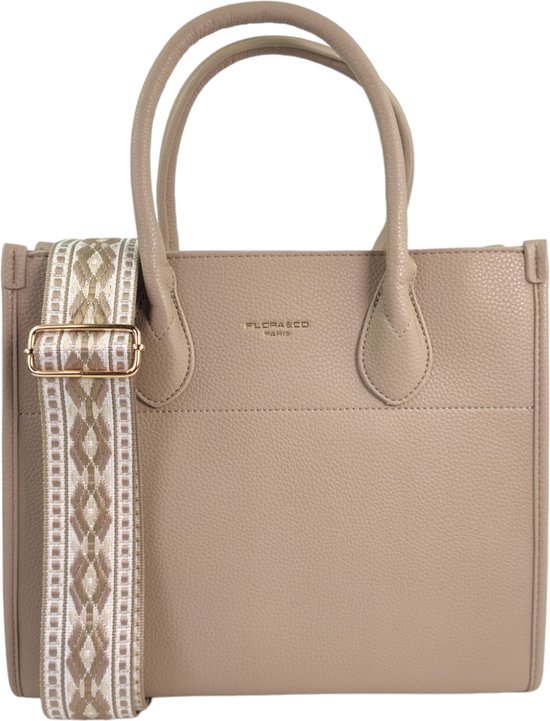 Flora & Co - trendy shopper - handtas - fashion riem - beige