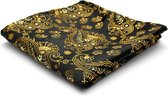 Pochette de costume en soie noire à motifs cachemire dorés