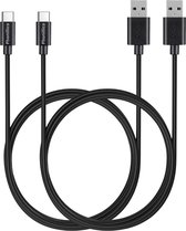 2x USB C naar USB A Kabel Zwart - 1 meter - Oplaadkabel voor Xiaomi POCO X3 NFC / POCO X3 PRO / POCO M3 / POCO F3 / POCO X4 PRO / POCO M4 PRO / POCO F4 / POCO F4 GT