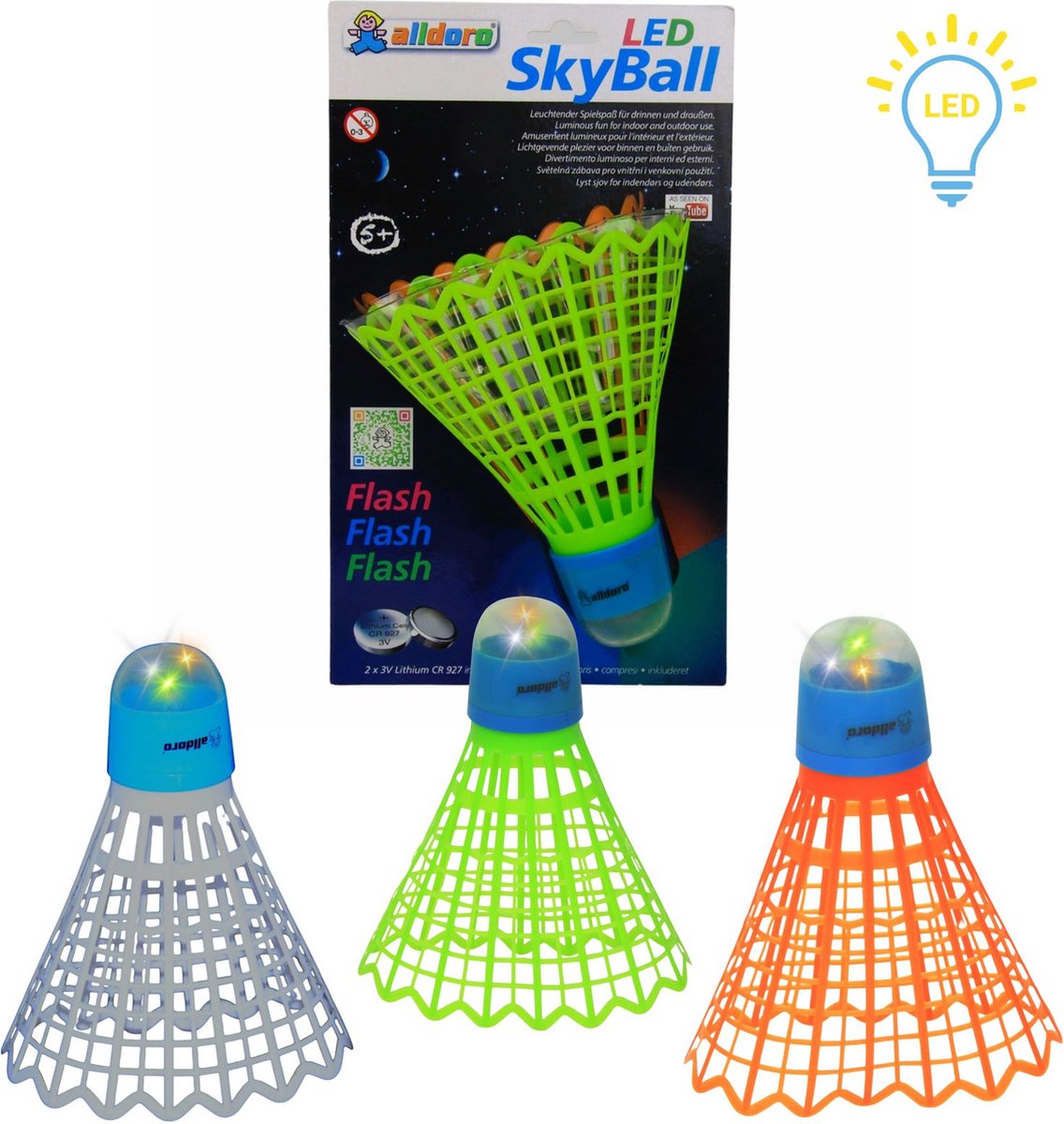 Alldoro Mega Led Shuttle,17,5cm, Assorti, 3 Kleuren LED, Shuttle, Incl Batterijen