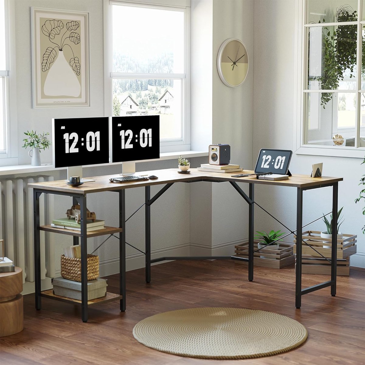 CubiCubi L-vormig bureau met hok, 150x120x144 cm