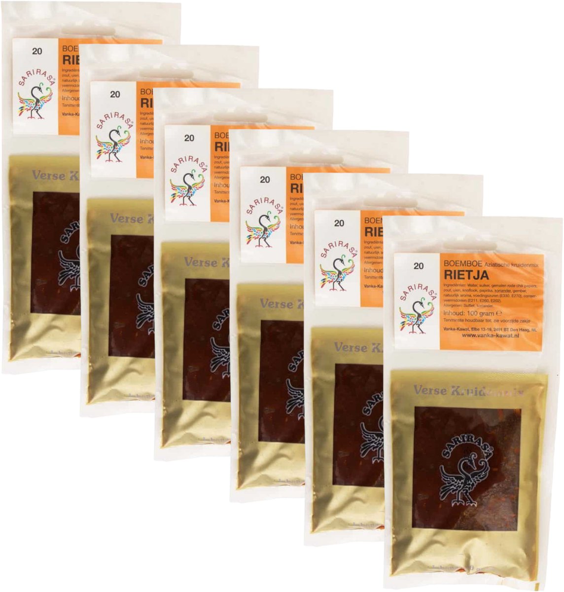 Sarirasa® | 6 x 100 gram Rietja Boemboe | Aziatische kruidenmix | nr 20 | Glutenvrij