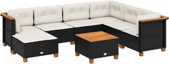 vidaXL - 8 pièces - Ensemble de salon - avec - coussins - poly - rotin - noir