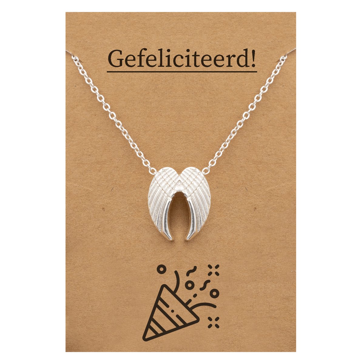 Gefeliciteerd Cadeau Ketting - Engelen Vleugels Geluk Sieraad - Zilverkleurig - Gefeliciteerd - Pax Amare