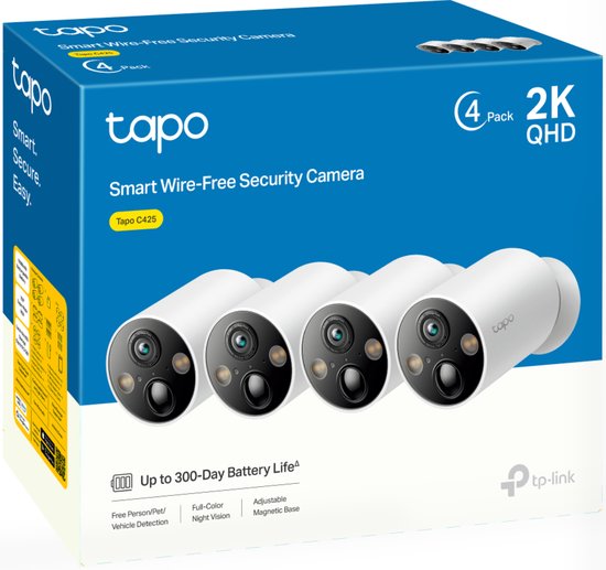 TP-Link Tapo C425 - Draadloze Smart Beveiligingscamera - Magnetische Bevestiging - 2K QHD - 4 pack van TP-Link — afbeelding 5