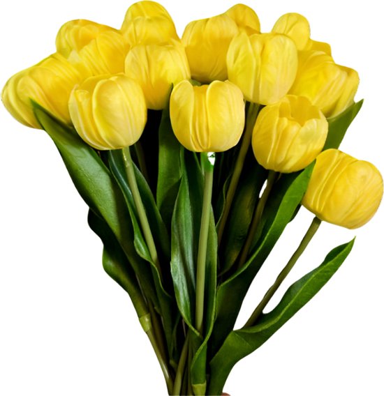 ROSIFY Kunstbloemen - Nepbloemen - Kunst tulpen - Latex Bloemen - Set van 10 Kunsttulpen - 35cm - Geel