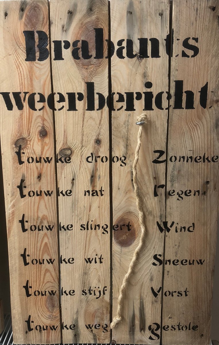 Houten tekstbord WEERBERICHT - gepersonifieerd !!