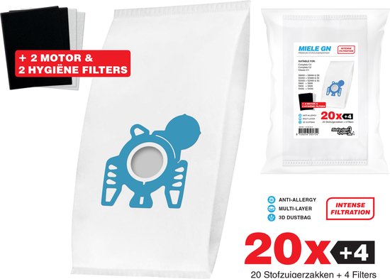 Foto: 20x miele stofzuigerzakken gn 3d stofzakken 2x filter sets 2 hygi ne en 2 motor filters meegeleverd premium kwaliteit multi lagen anti allergie geschikt voor o a miele c3 c2 s8 s5 s2 s8000 s5000 s200 s800 s600 s400