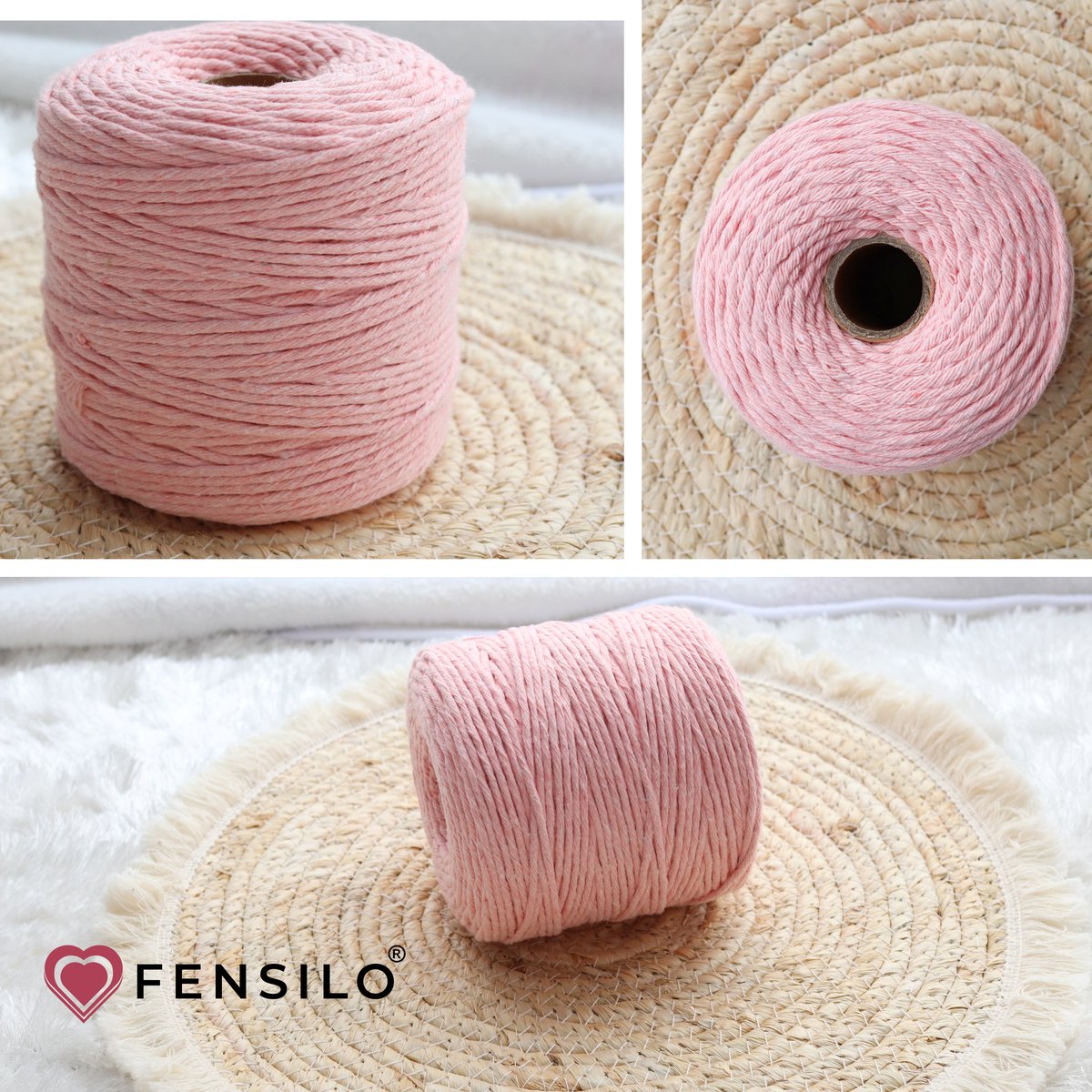 3mm x 200m Pastel Pink macramé katoenen koord Macrame Touw|kleuren om mee te knutselen|Garen voor Wandkleed en Plantenhanger Zelf Maken|Dromenvanger||engel van macramé — afbeelding 3