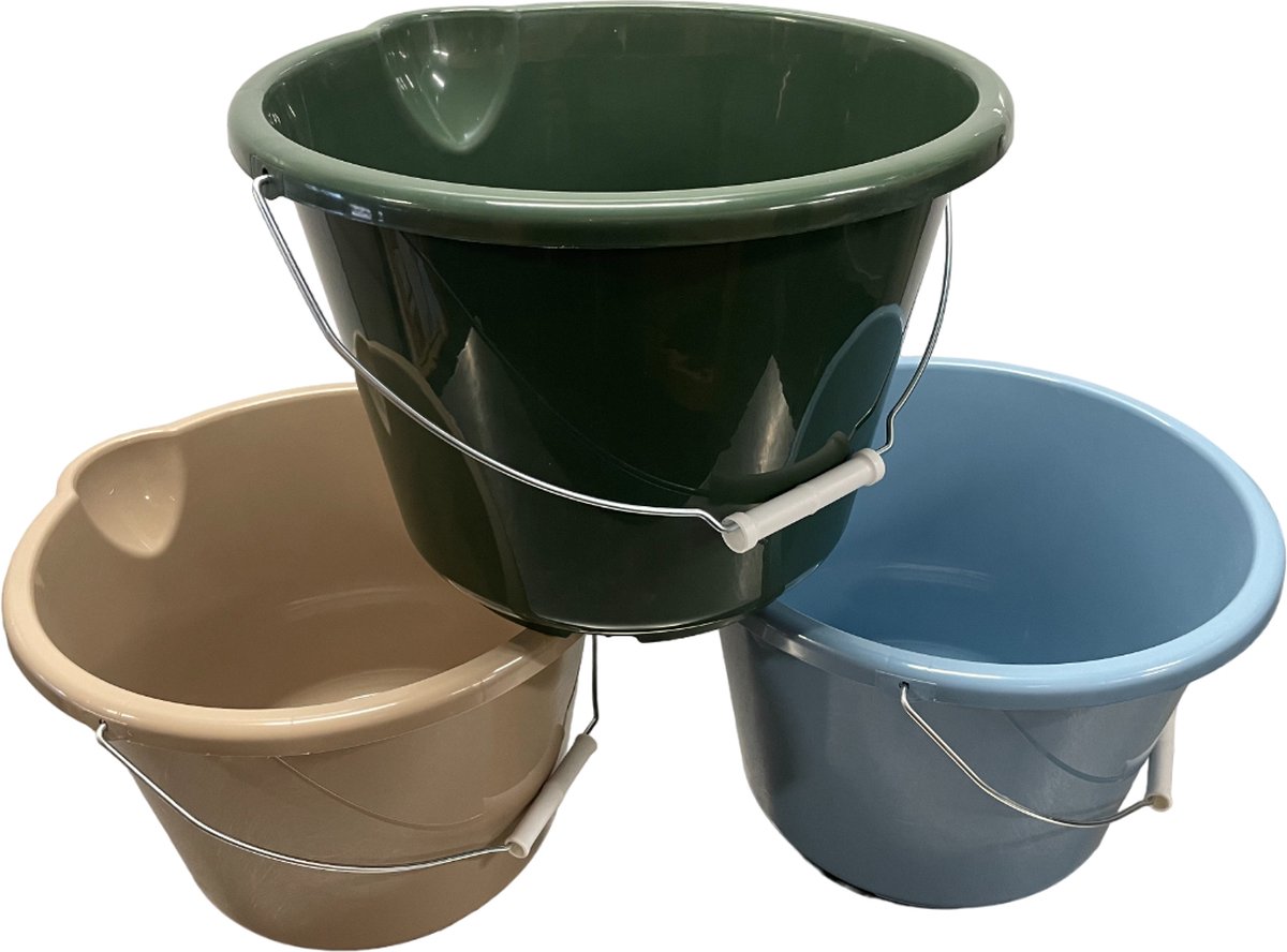 Goedkoopste HL huishoudemmer met schenktuit - set van 3 - kunststof - met schenktuit en hengsel - 12 liter
