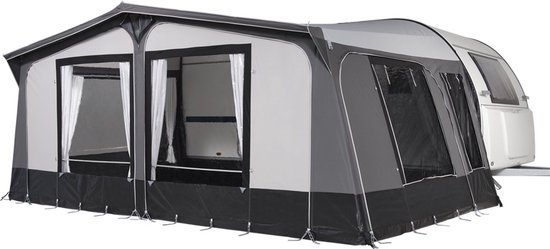 Foto: Campout voortent nova 300 zonneluifel zonwering caravan schroefloze bevestiging inclusief tochtstrook wielflap tentharingen ladderspanners en opbergtas ykk ritsen naadloos dak omloopmaat 951 975 cm lichtgrijs