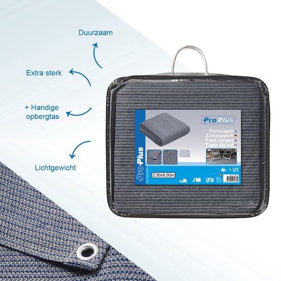 ProPlus Tenttapijt - 250 x 600cm - Tenttapijt Caravan - Gronddoek Tent - Voortenttapijt - Kampeertapijt - Water - en Vuil Doorlatend - Sterk materiaal - Geluiddempend - UV-gestabiliseerd - Wasbaar - Blauw/wit van ProPlus — afbeelding 2