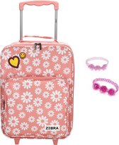Bol.com Zebra Koffer Trolley Flowers Happy - kinderkoffer - handbagage koffertje meisje + armbandje aanbieding