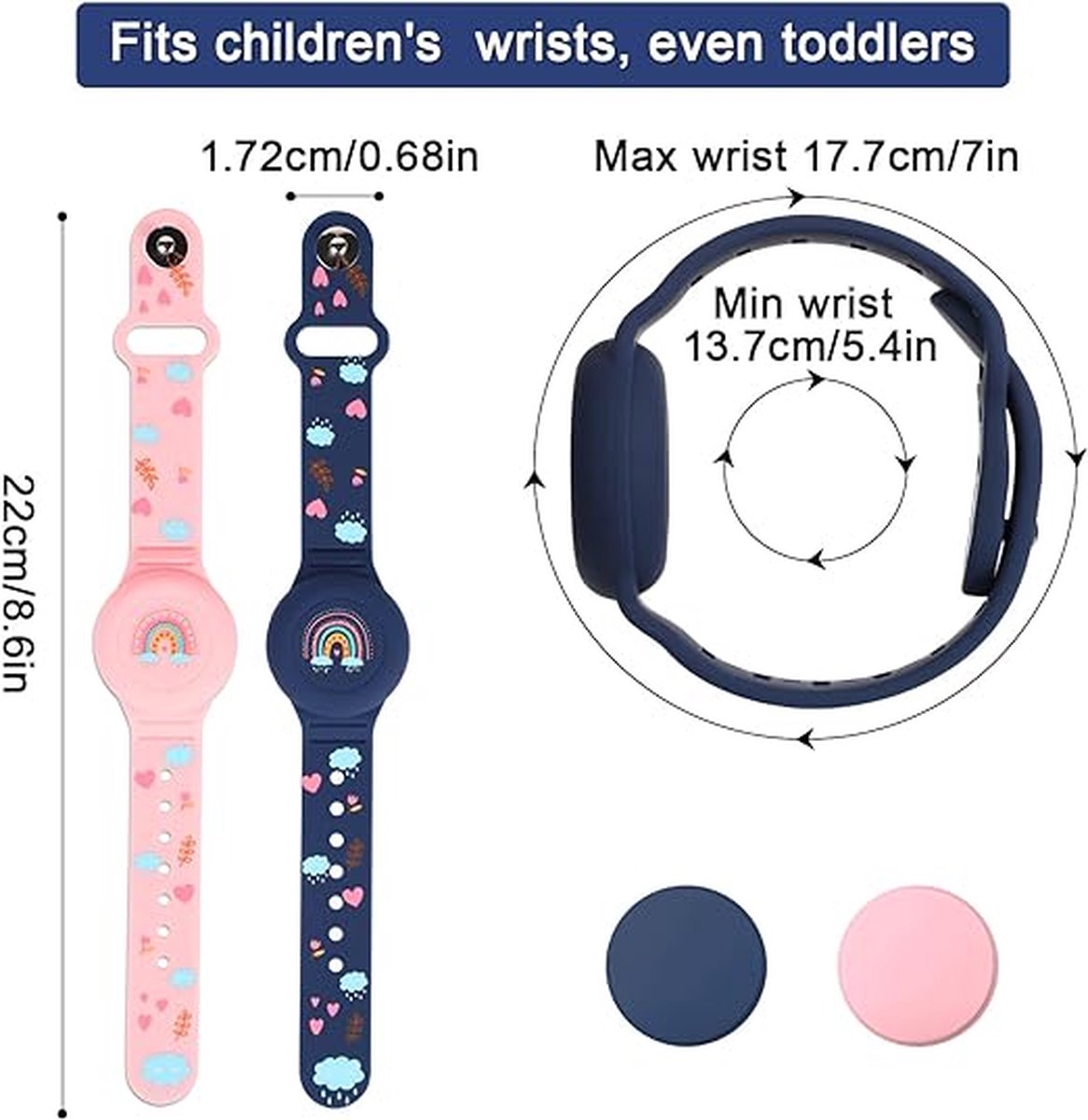 2st Kinderpolsband voor AirTag, Boho Regenboogpatroon voor Kinderen Peuter Ouderling Verstelbare Horlogeband Kinderen voor Het Verbergen Van GPS Tracker (Middernachtblauw, Roze)