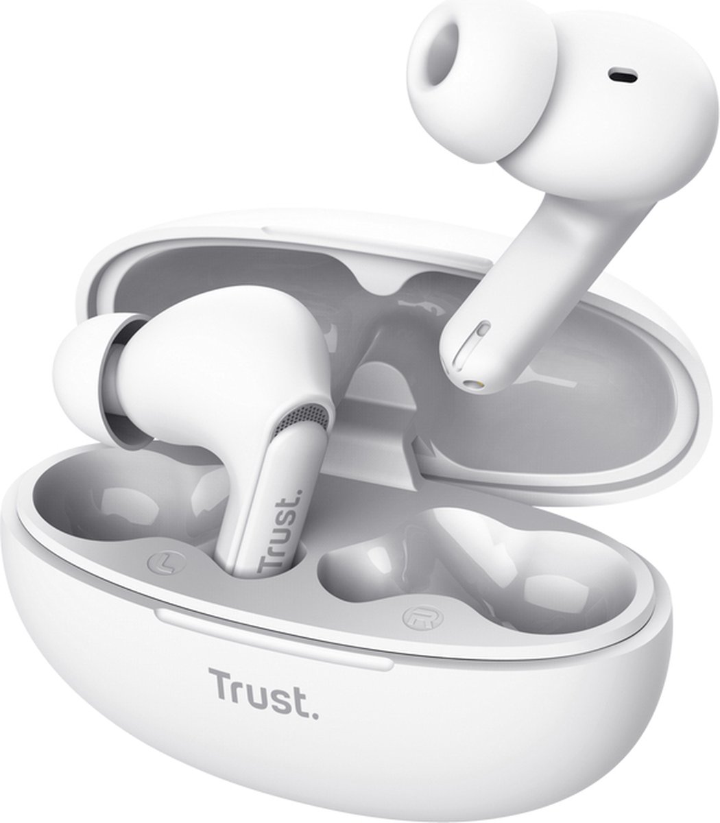 Trust Yavi Bluetooth Earbuds - Volledig Draadloze Oordopjes met Noise-Cancelling Microfoons - Wit