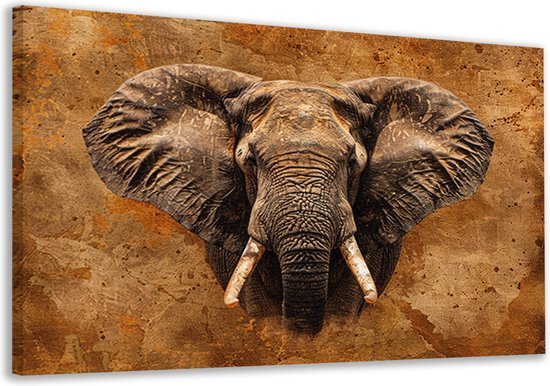 Olifant portret - Dieren portret - Muurdecoratie Achtergrond - Wanddecoratie modern - Schilderijen op canvas - Wanddecoratie slaapkamer canvas 90x60 cm