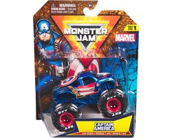 foto van Hot Wheels Monster Jam truck Marvel Captain America - monstertruck 9 cm schaal 1:64