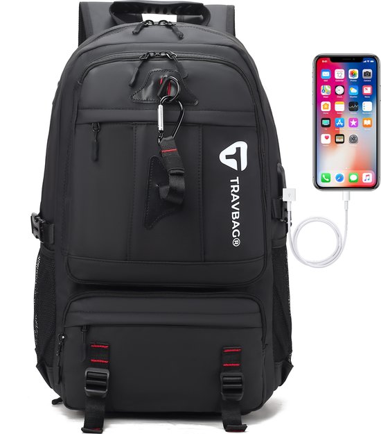 Foto: Travbag rugtas rugzak 65 liter hike tas backpack reistas draagcomfort grote capaciteit geschikt als school tas anti diefstal praktisch design laptop 17 3 inch waterafstotend opbergruimte usb oplaadpoort schoenen vak