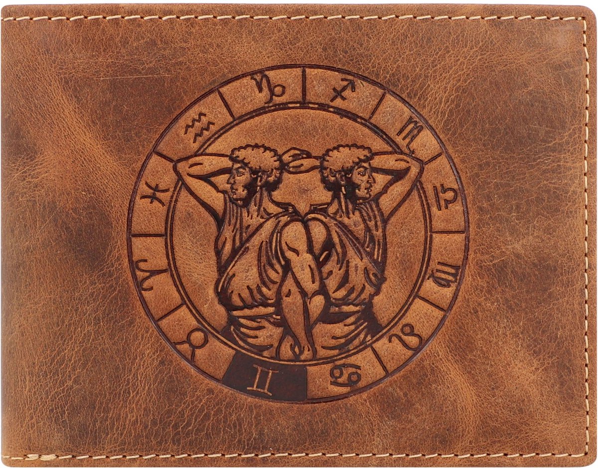 Greenburry - Vintage Lederen Heren Portefeuille Met Tweeling Sterrenbeeld