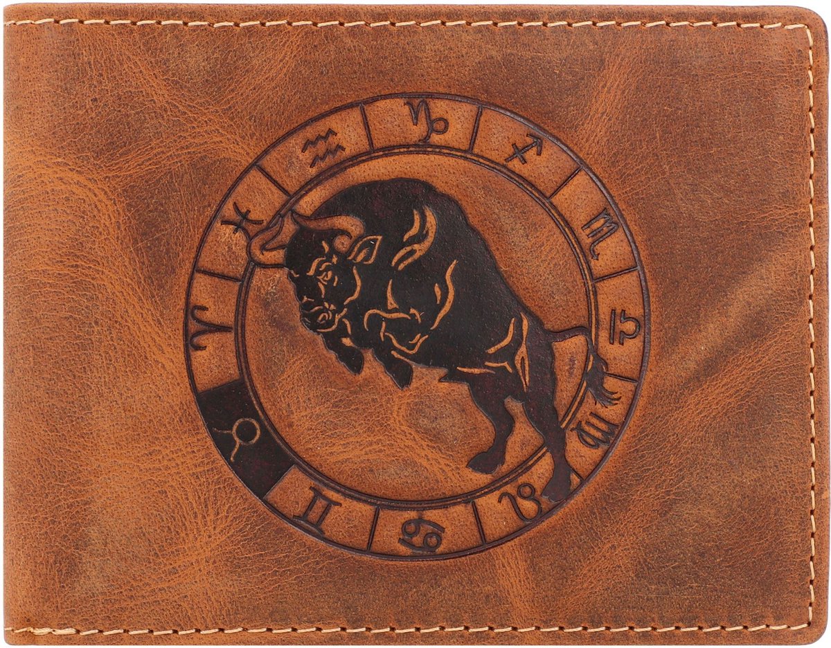 Greenburry - Vintage Lederen Heren Portefeuille Met Stier Sterrenbeeld