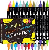 Meedeer Acrylstiften-24 Kleuren-Acrylmarkers met dubbele punt-Acrylic Verf Pennen Dual-Acrylic Verf Markers-Geschikt voor Volwassenen & Kinderen