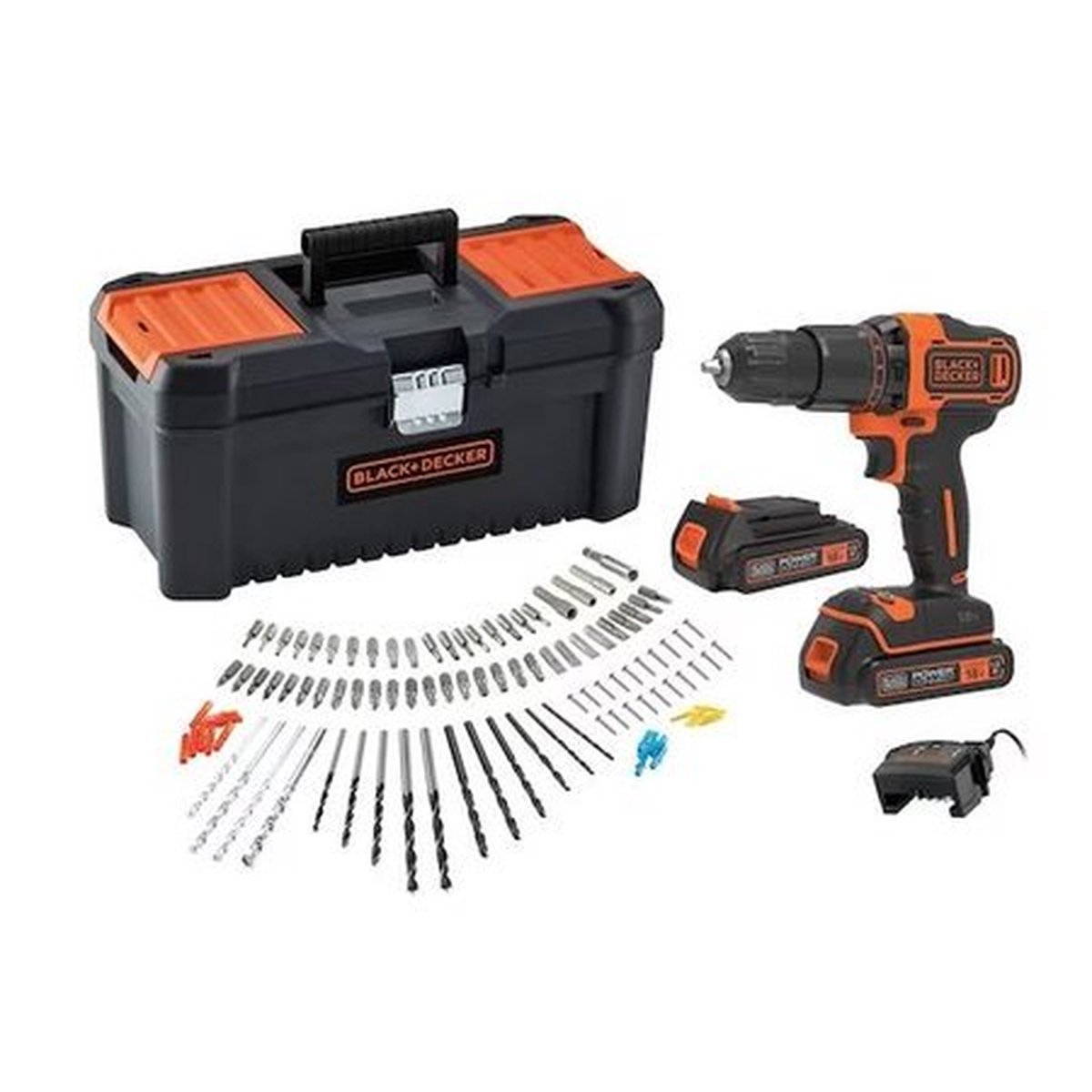 BLACK+DECKER 18V Schroef-/Klopboormachine 2x 18V 1.5Ah accu’s 100 Accessoires in Koffer - BCD700C2AMB-QW