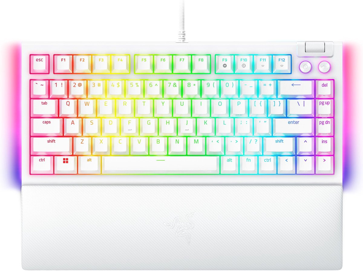 Razer BlackWidow V4 75% - Toetsenbord - Bedraad - toetsenbord formaat 75% - Qwerty - USB Type-C - 8000 Hz - wit