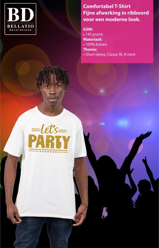 Bellatio Decorations Chemise de déguisement pour hommes - faisons la party - blanc - paillettes - carnaval/soirée à thème XXL