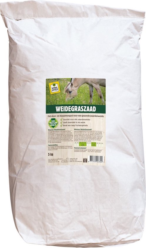 Foto: Vitalstyle weidegraszaad graszaad voor een gezonde paardenweide met o a rietzwenkgras roodzwenkgras 5 kg