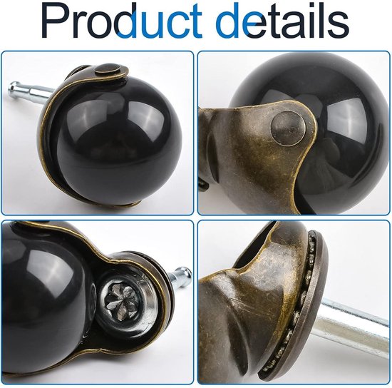 1 inch antieke meubelwielen, massief messing zwenkwielen met draadstang, 360 graden rotatie, stil en slijtvast, voor huishoudelijke meubels, stoel
