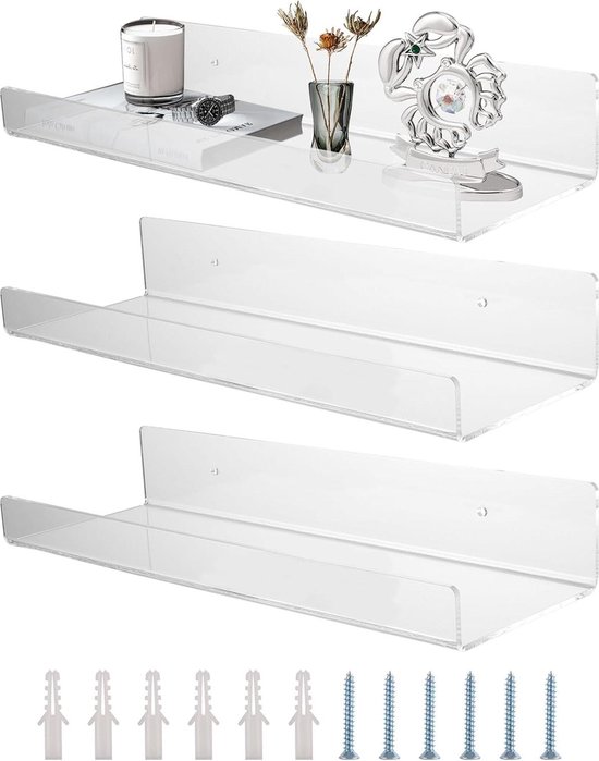 Sezanrpt 10 cm witte kleine wandplanken set van 2, acryl klein drijvend mini -rek voor luidspreker, planten, digitale klok, beveiligingscamera's, heavy duty, 2 stuks