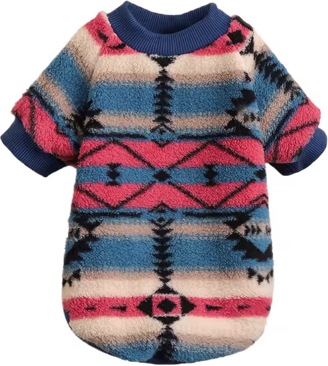 Teddy Fleece Hondentrui Etnic Blauw Maat S - Ruglengte 22 cm