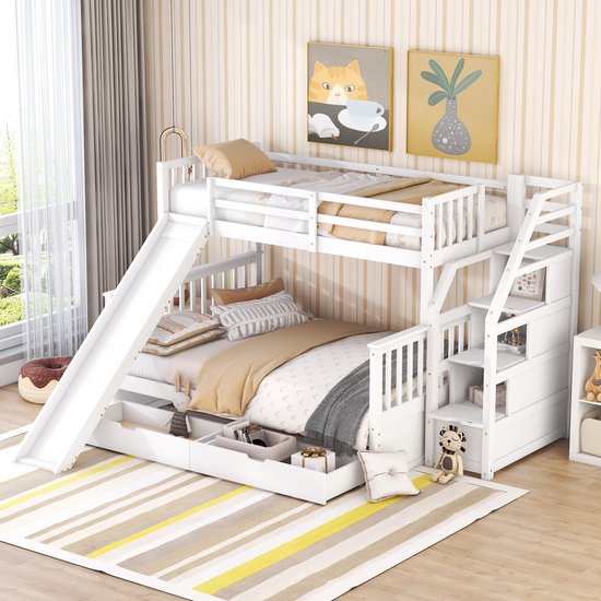 Kinderbed / Hoogslaper Samuel Massief Beukenhout Met Glijbaan Naturel Incl Rol Lattenbodem 90 X 200 Cm 49598