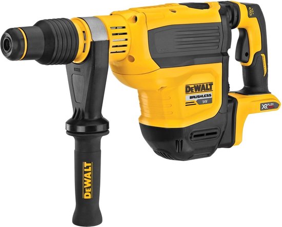 Gele DeWalt SDS-Max combihamer met zwarte handgreep en accubranding.